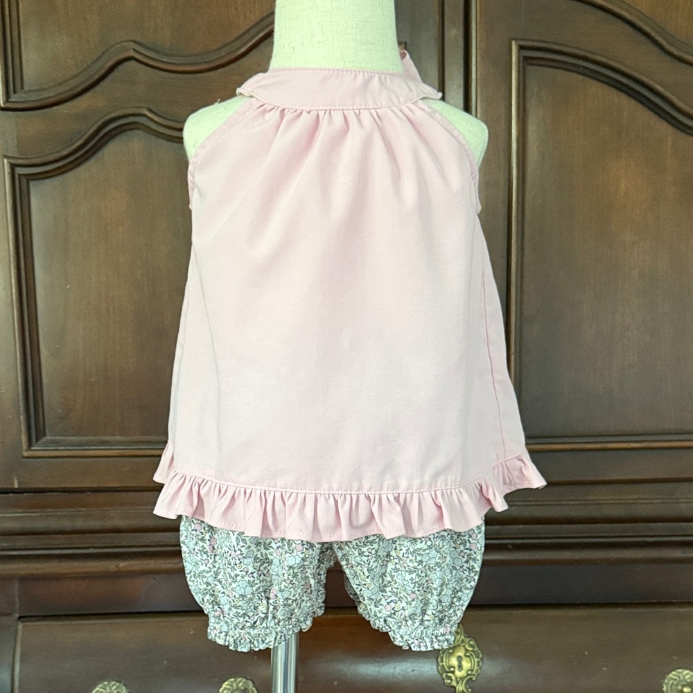 Bella Bliss Pink Floral Outfit 24M Girls Boutique Set Bow Back Top Bloomers